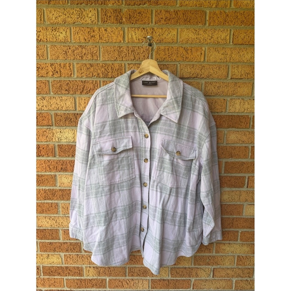 Lane Bryant 100% Cotton Flannel Shirt 22/24 Lavender Front & Side Pockets! Cozy!